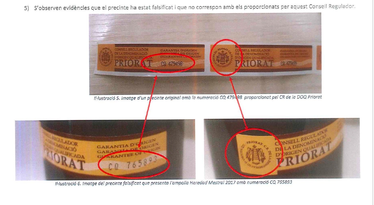 Part dels distintius de la DOQ Priorat falsificats constatats per l'atestat dels Mossos/Quico Sallés