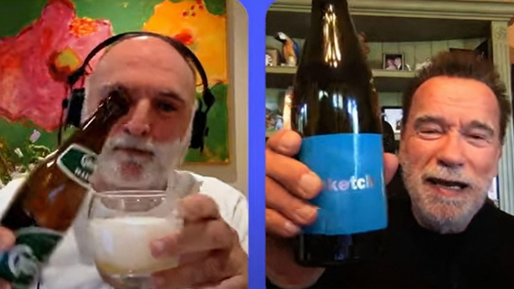 José Andrés y Arnold Schwarzenegger brindaron durante el podcast, y el actor lo hizo con el vino que le había hecho llegar el chef