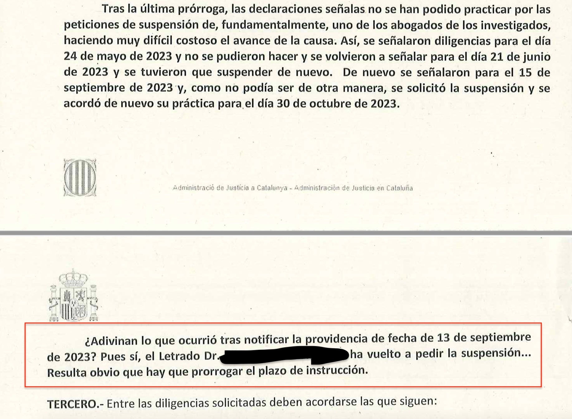 Part de la interlocutòria del jutge del cas Reserva de la Tierra empipat per l'enèsima pròrroga que ha de dictar/QS
