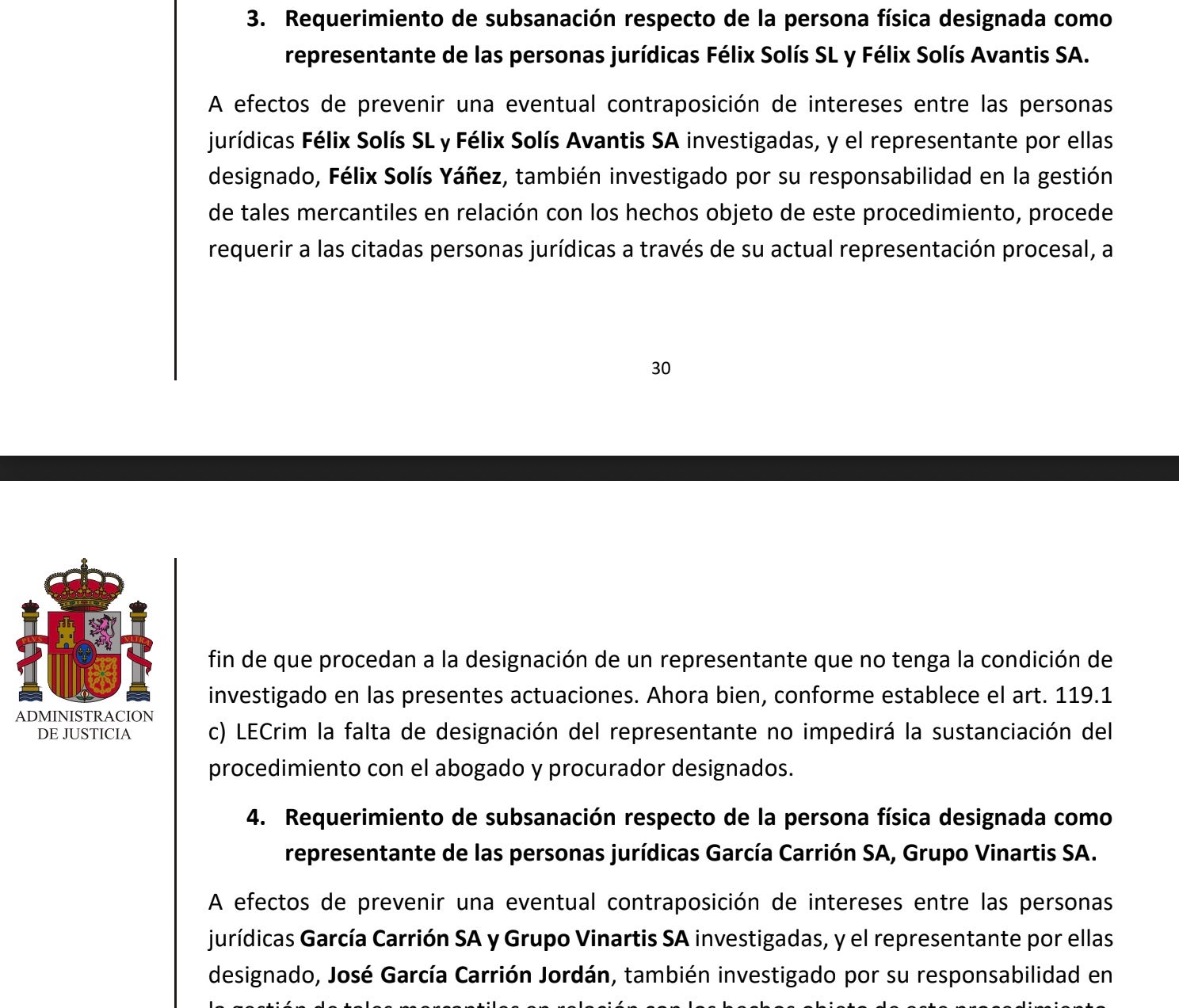 Parto de la interlocutoria del juez Calama sobre el caso García Carrión/QS