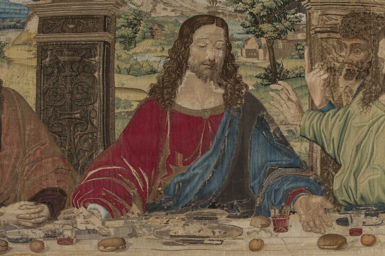 Jesús, en el tapis del Sant Sopar, amb un got de vi/Museu Vaticà
