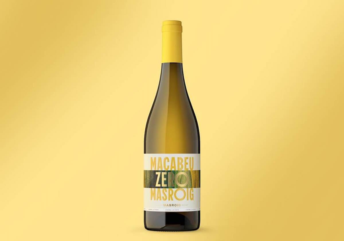 Imatge de l'ampolla del nou vi sense alcohol del Celler Masroig, 'Macabeu Zero' / Cedida