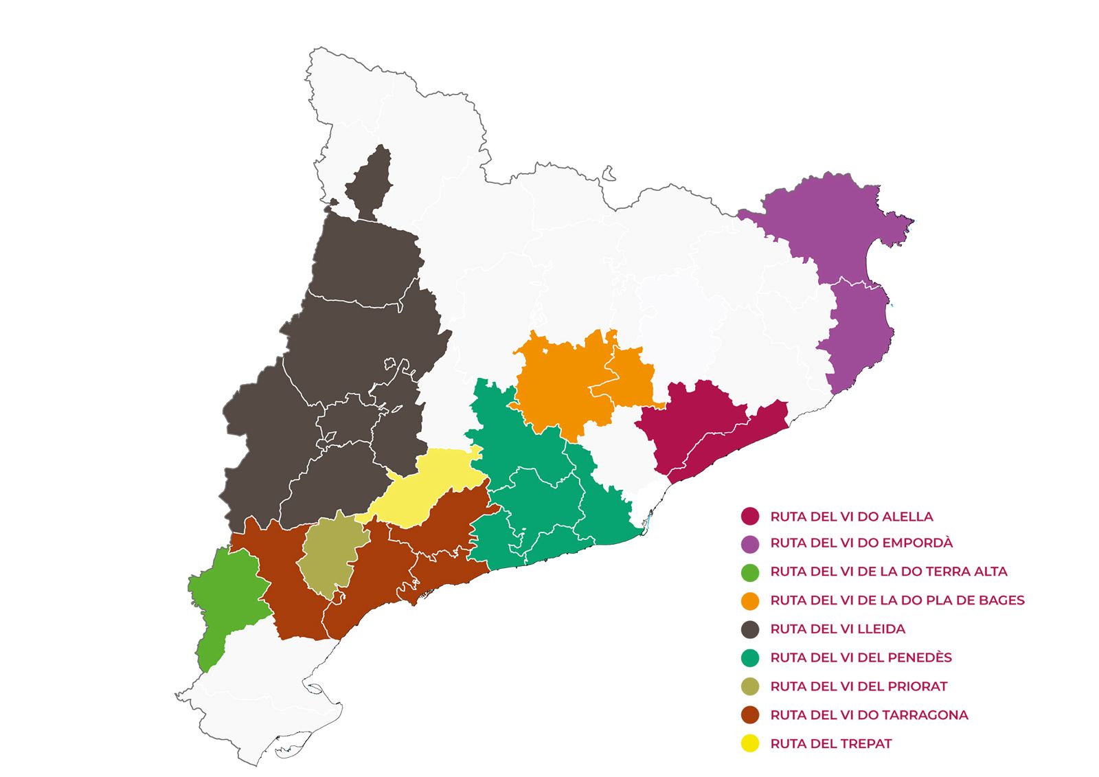 Mapa de les nou rutes del vi de Catalunya