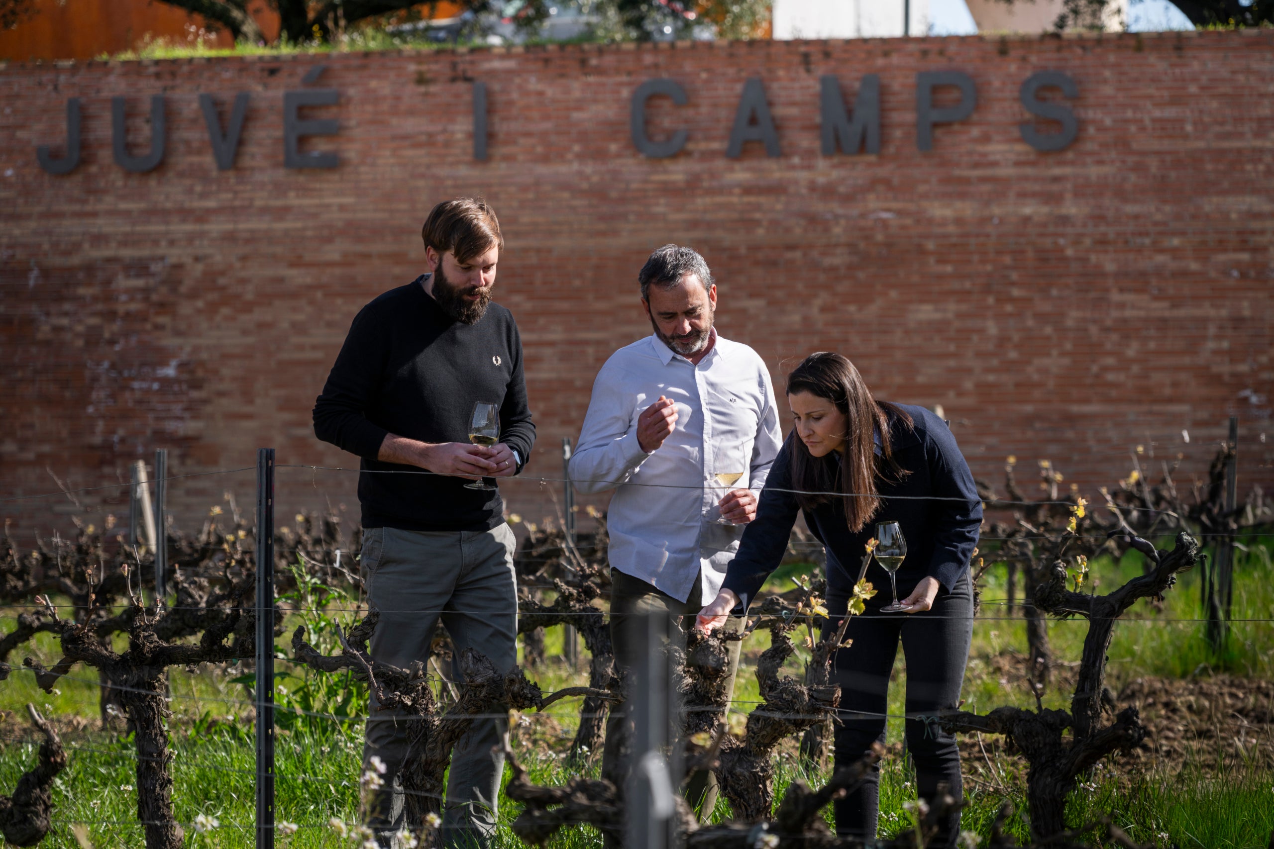 Pere Llopart, president de Corpinnat; Meritxell Juvé, directora de Juvé & Camps; i Roc Gramona, vicepresident de Corpinnat / Cedida