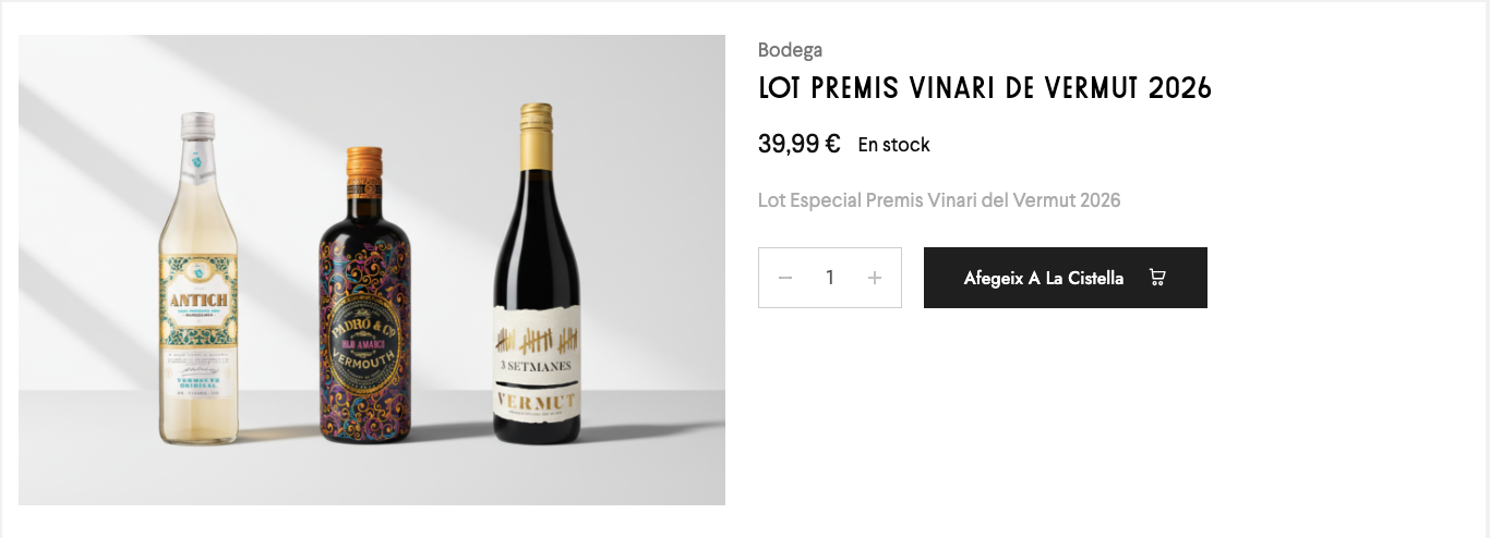 Imatge de la pàgina web de Vinótico amb el lot exclusiu dels Premis Vinari de Vermuts 2026 / Cedida